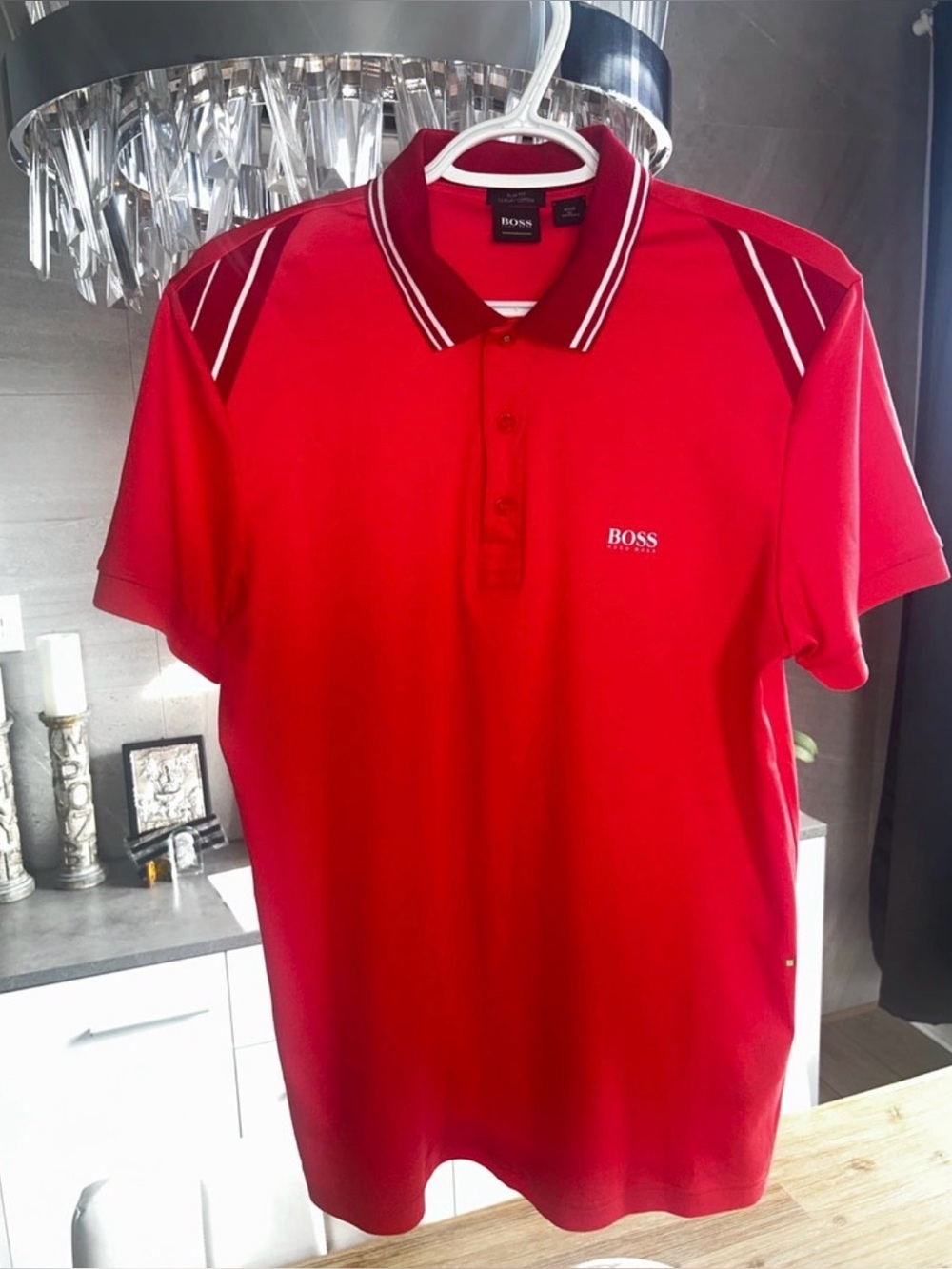 Hugo Boss Red Polo with Contrast Stripe Collar